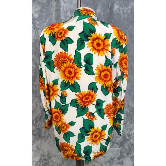 Vintage Sunflower Print Silk One Button Blazer S Sanyo 90's Work Casual Career - Picture 4 of 11